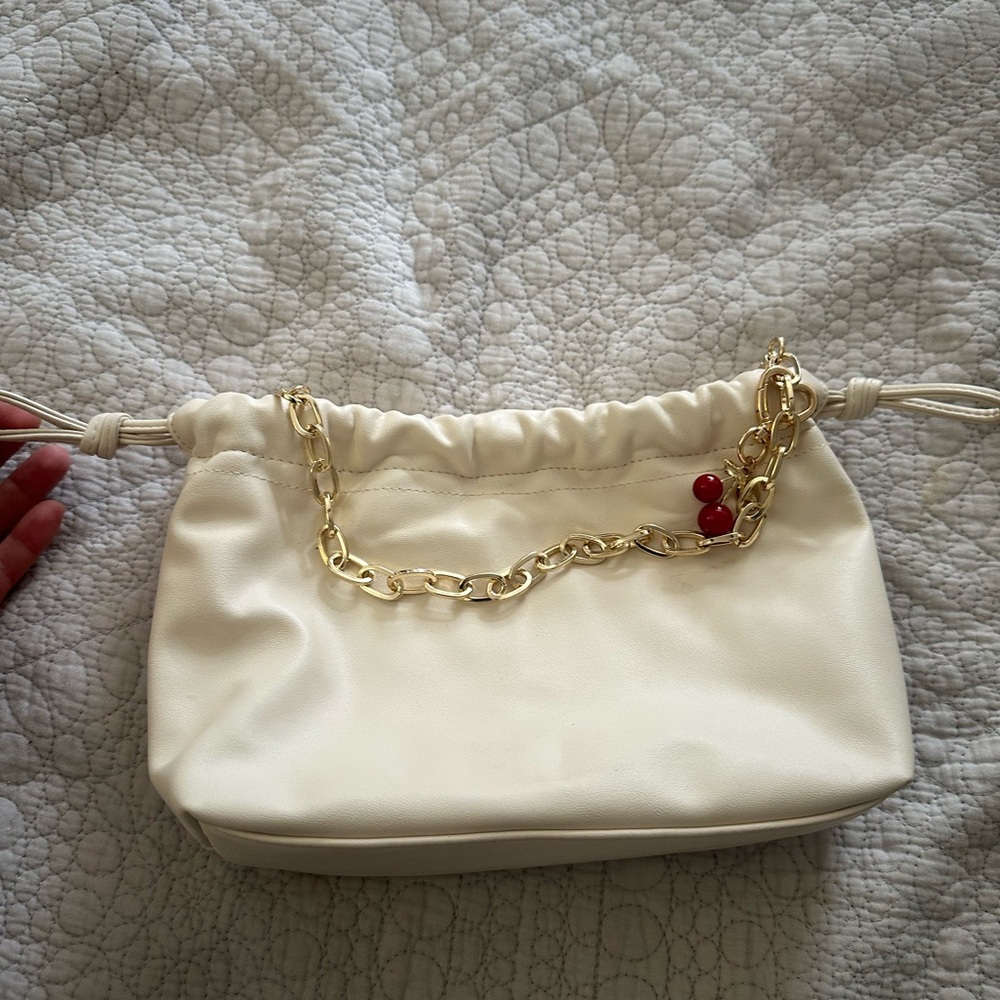 Universal Thread White and Gold Satchel with Chain Detail